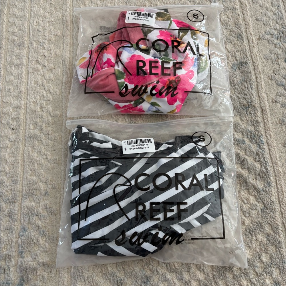 Coral Reef Swimwear Bottoms - Pink Floral and Black Striped